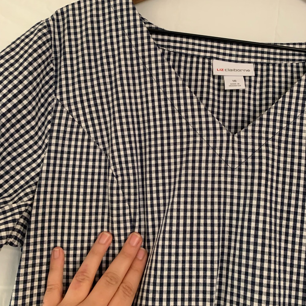Vintage Liz Claiborne Cotton Dress Black and White Gingham with Puffed Sleeves - Picture 6 of 7